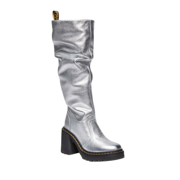 Dr. Martens Shoes - KASEY METALLIC LEATHER KNEE HIGH HEELED BOOTS
